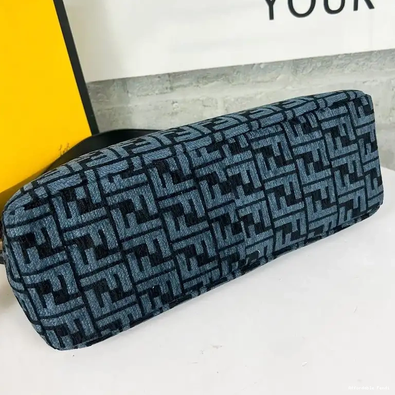 Affordable Affordable Blue FF In Shoulder O'Lock Fendi Bag Fabric Tapestry Zip 0420